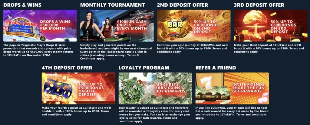 1Click Win Casino Bonus Offers and Promotions
