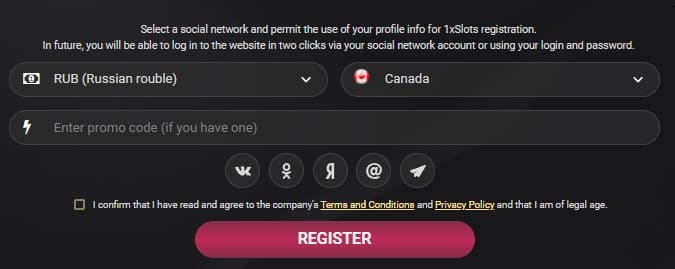 1XSlots Casino Registration By Social Networks