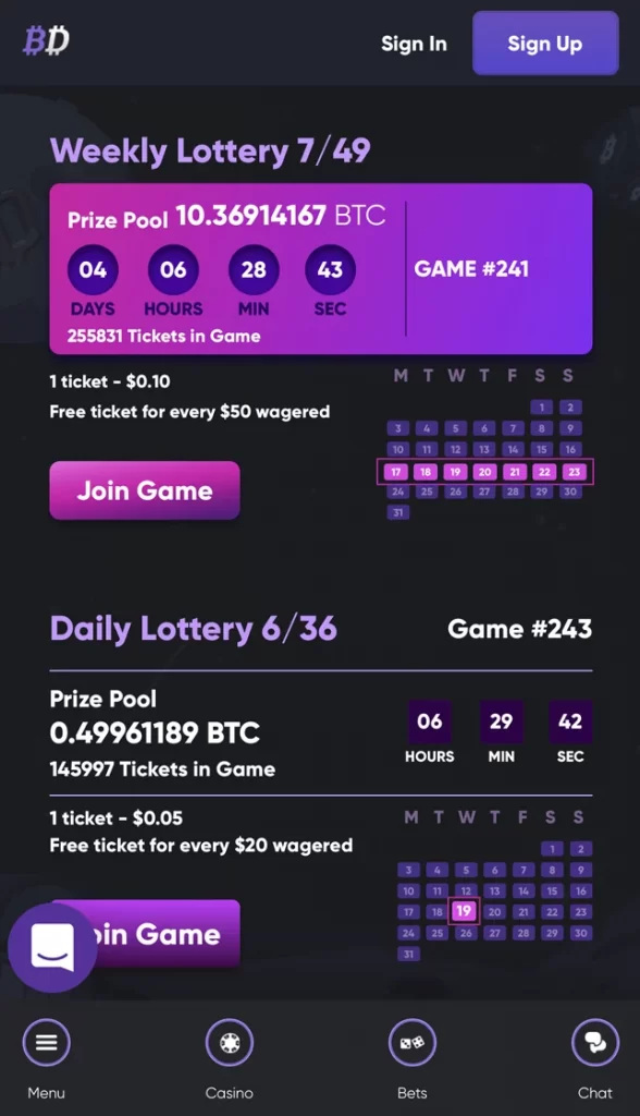 Mobile Version Lottery Page