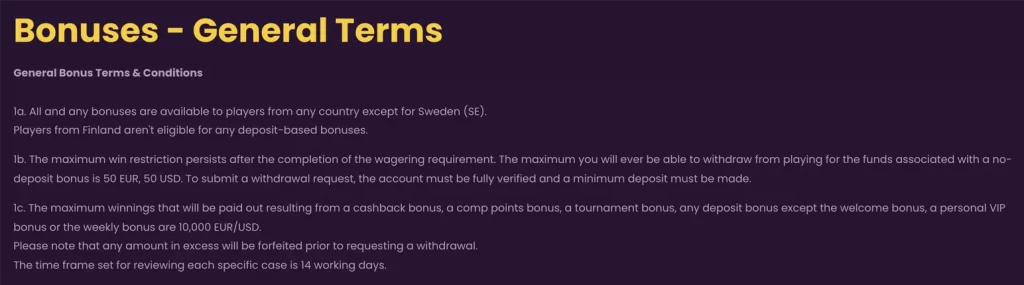 Bizzo Casino Bonuses General Terms