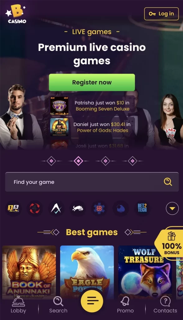 Bizzo Mobile Casino Home Page