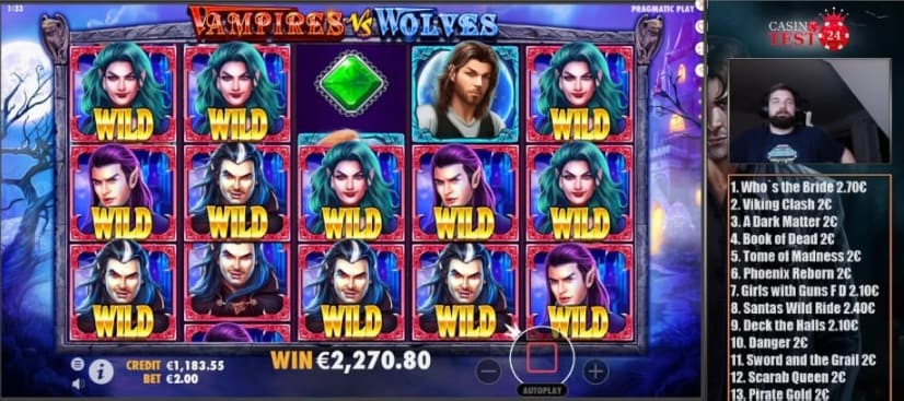 CasinoTest24 has good free spins on Vampires Vs. Wolves