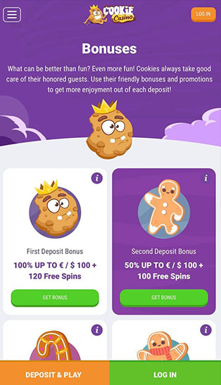 Cookie Casino Bonuses Page