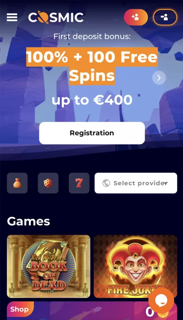 CosmicSlot Online Casino Mobile Version Home Page