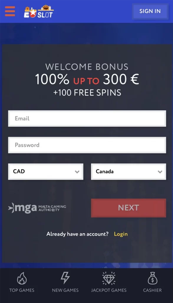 Euslot Casino Mobile Version Home Page