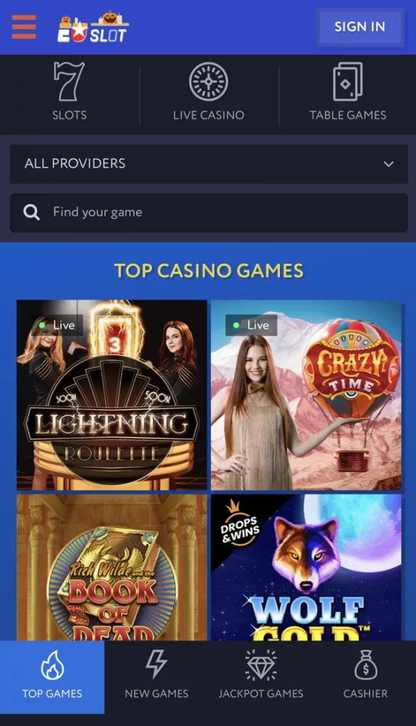 Mobile Version Top Casino Games Page