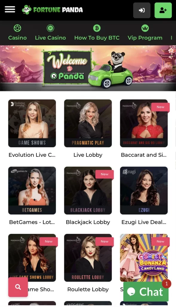 Mobile Version Live Casino Page