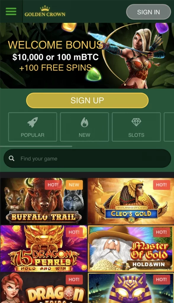 Golden Crown Casino Mobile Version Home Page