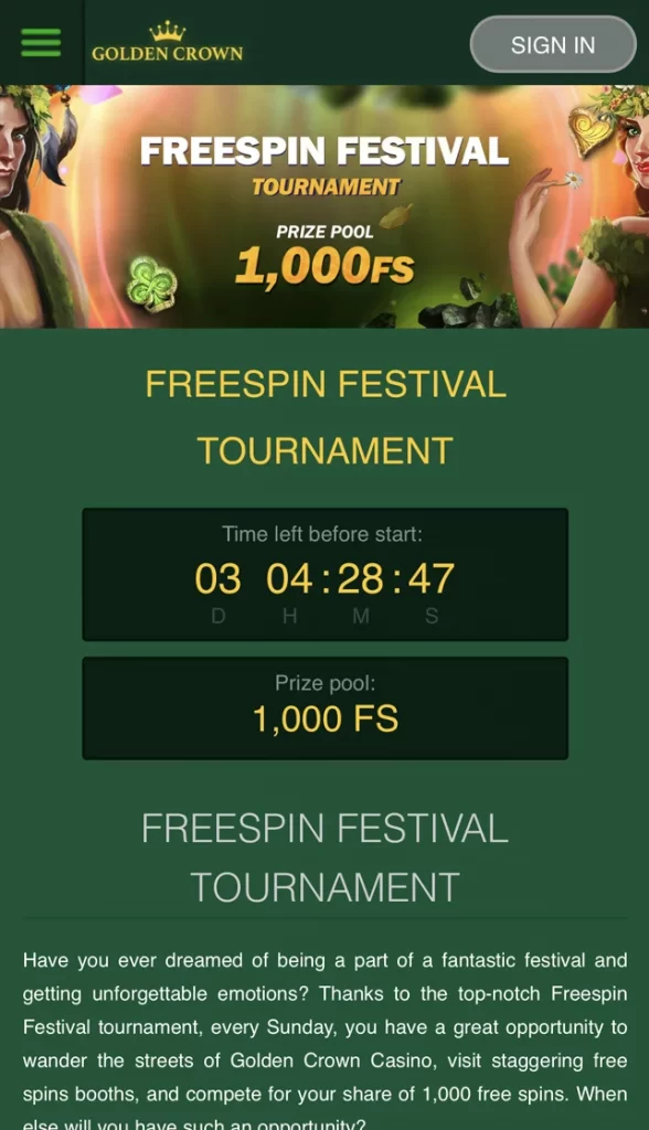 Mobile Version Tournaments Page