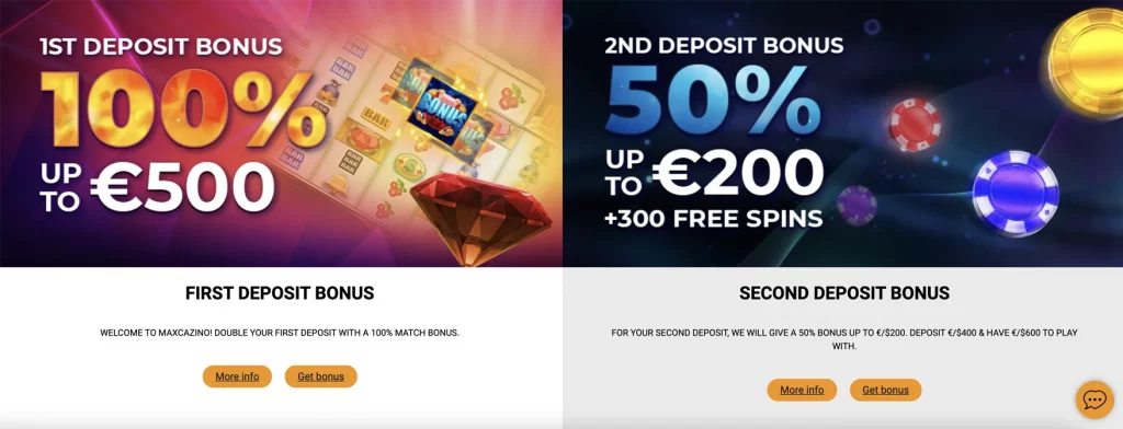 Max Cazino Bonus Offers and Promotions 1st Deposit Bonus and 2nd Deposit Bonus