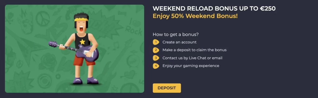 RollingSlots Casino Weekend Reload Bonus Up To 250 EUR