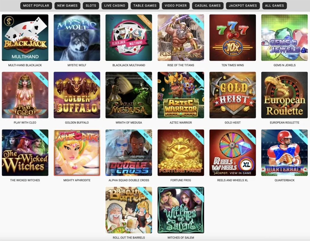 Casino games on the SportsandCasino.com website