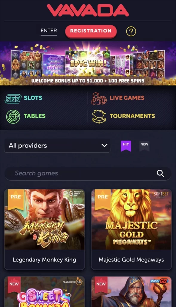 Vavada Casino Mobile Version Home Page