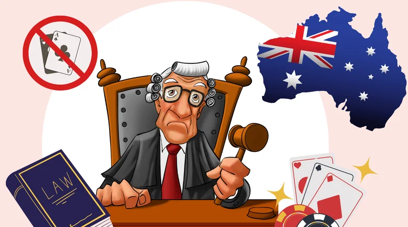Caricature of a judge who bans online casinos in Australia. Internet Gambling Law and Regulation