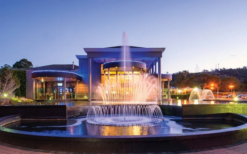 Fountain on the background of country club casino in australia