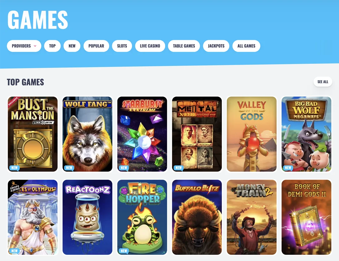 OhMySpins Online Casino Games Library