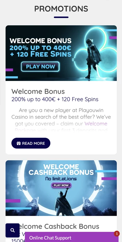 Play You Win Mobile Casino Promotions Page