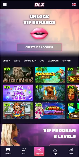 DLX Casino Mobile Home Page