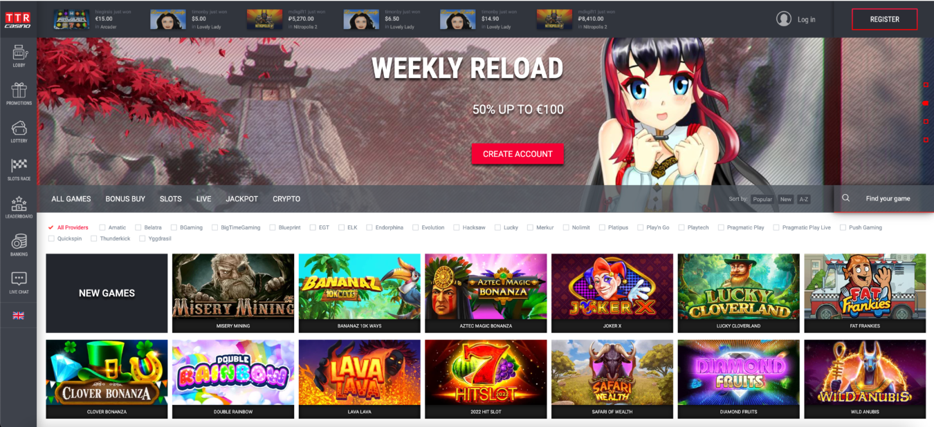 TTR Online Casino Features