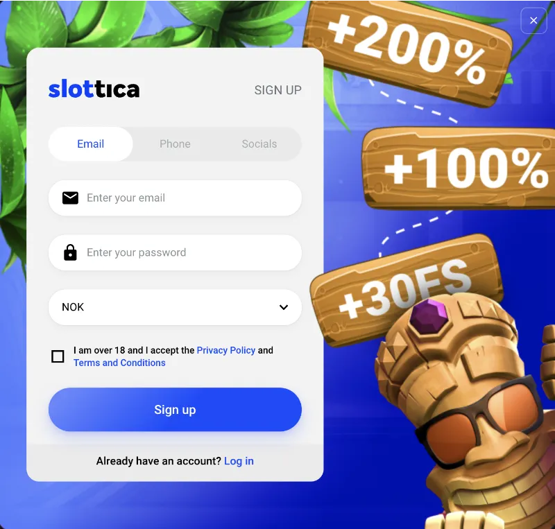 Profile Registration at Slottica Casino