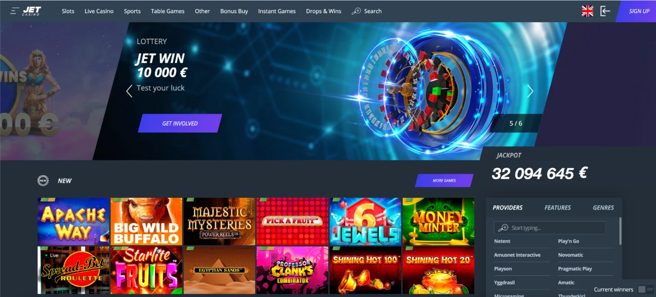 Jet Online Casino Home Page