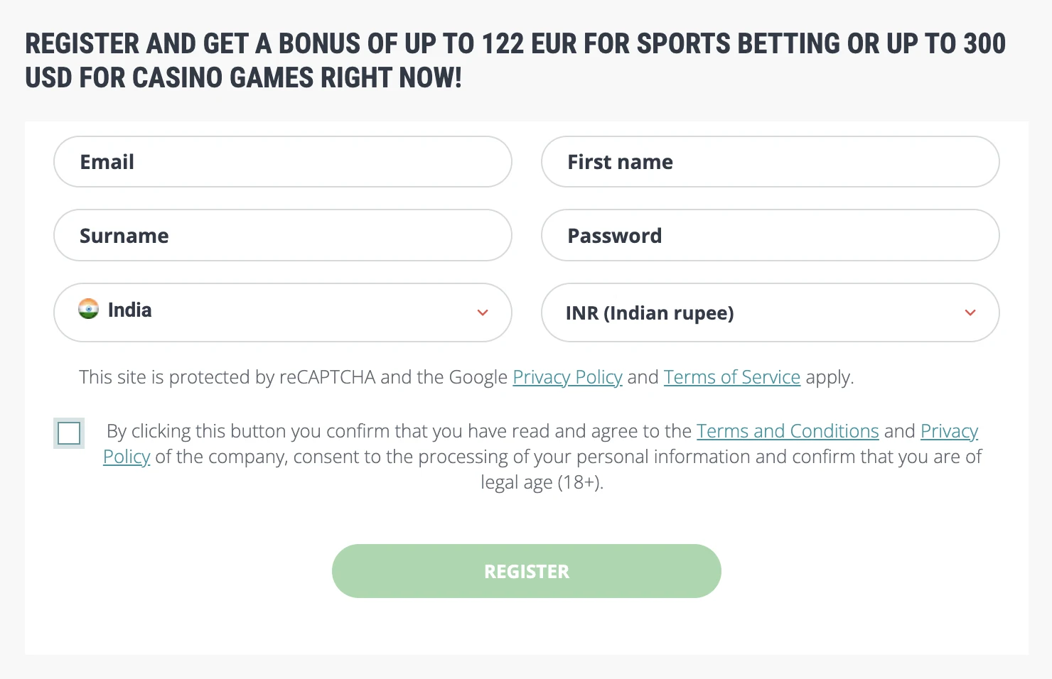 Registration on 22Bet Website