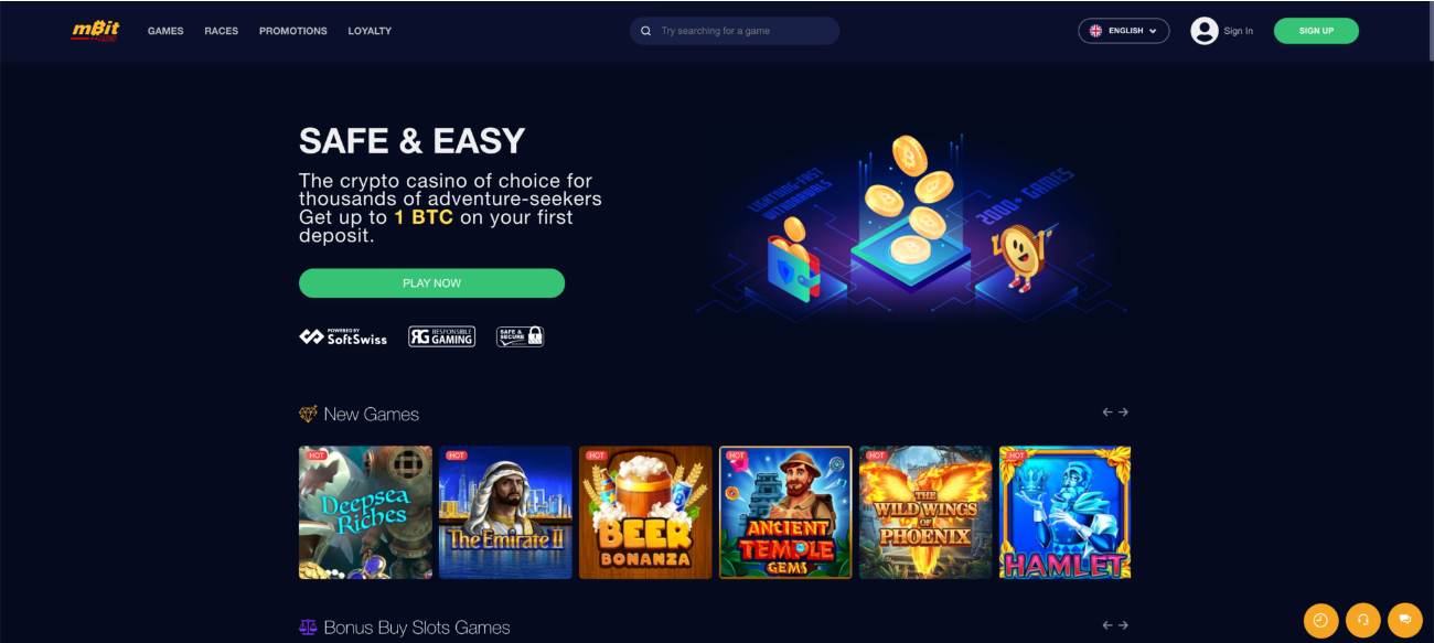 mBit Casino Home Page
