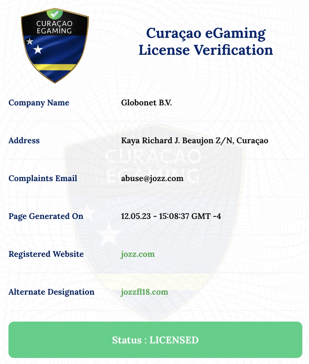 JOZZ Curacao License