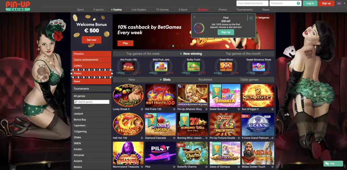 Pin Up Casino Main Page