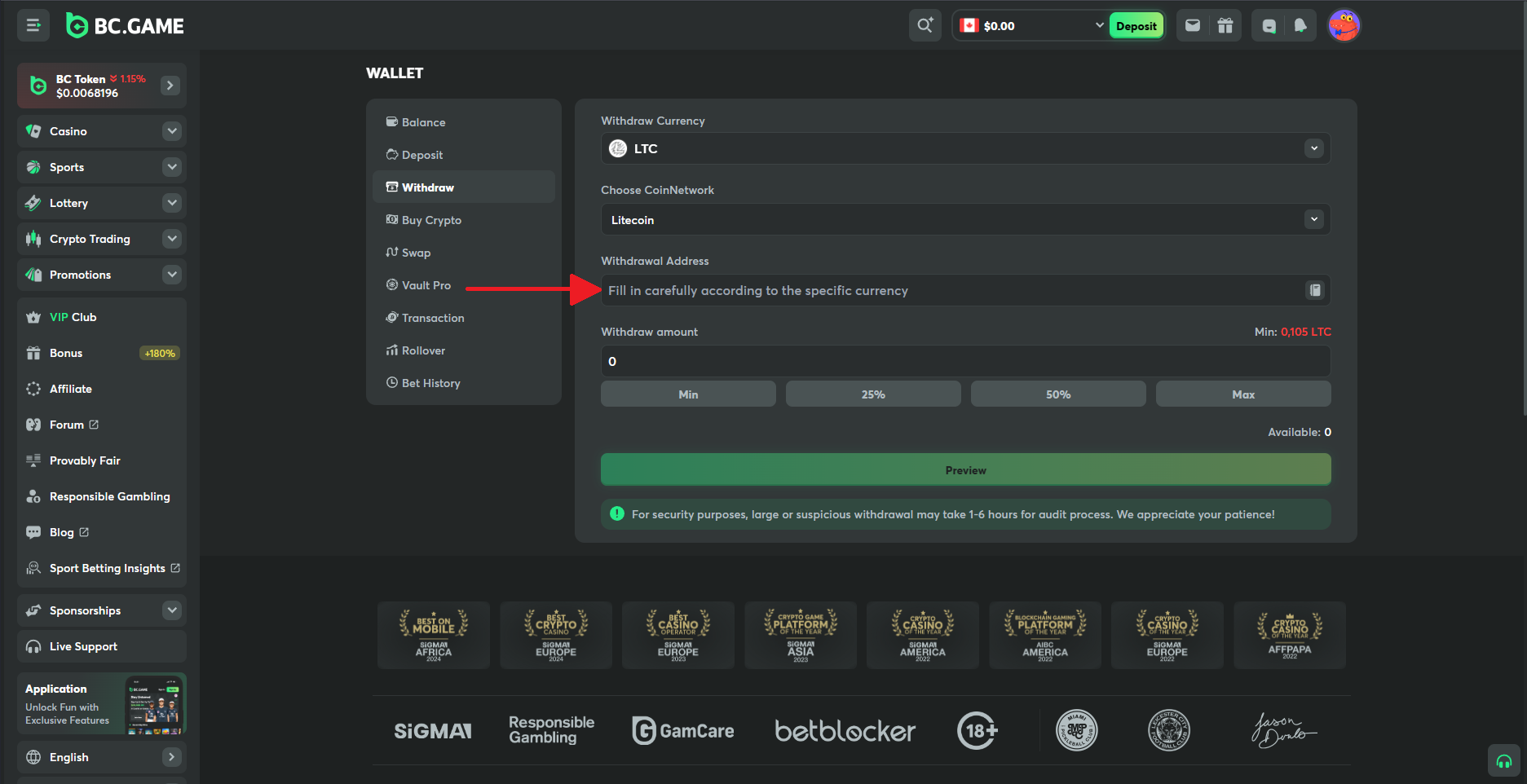 bc-withdraw-litecoin-enter address